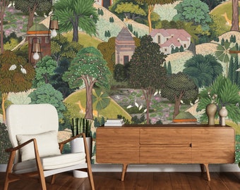 An Indian Summer Wallpaper Mural, Peel & Stick Wallpaper, Scenic Wallpaper, Trees | Garden Wallpaper, Regal Wallpaper, Removable Wallpaper