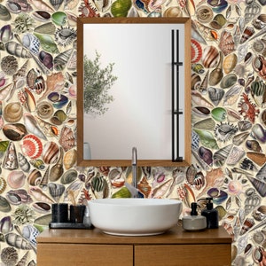 Muschel-Tapete, Tropischer Strand-Tapete, Abziehen und Aufkleben und Traditionelle Tapete, Meeres-Tapete, Designer-Tapete, Badezimmer-Tapete