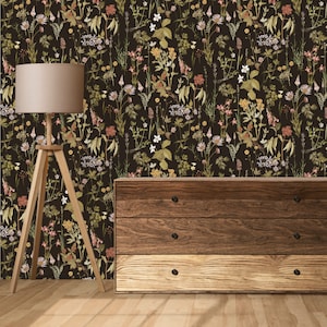 Vintage Blumentapete, Botanisches Tapetenwandbild, Abziehen und Aufkleben und Traditionelle Tapete, Designer-Tapete, Naturtapete