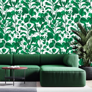 Carta da parati con foglie incise, carta da parati stacca e incolla e carta da parati tradizionale, carta da parati botanica, carta da parati naturale, arredamento Boho Vibes