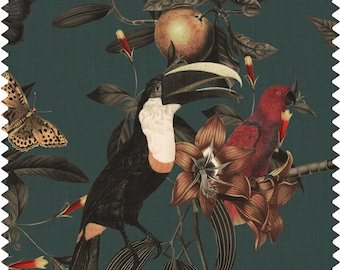 Treasure of Toucans Fabric, Tropical Fabric, Bird Fabric, Velvet Fabric | Material, Organic | Waterproof Fabric, Exotic Fabric, Eco Fabric