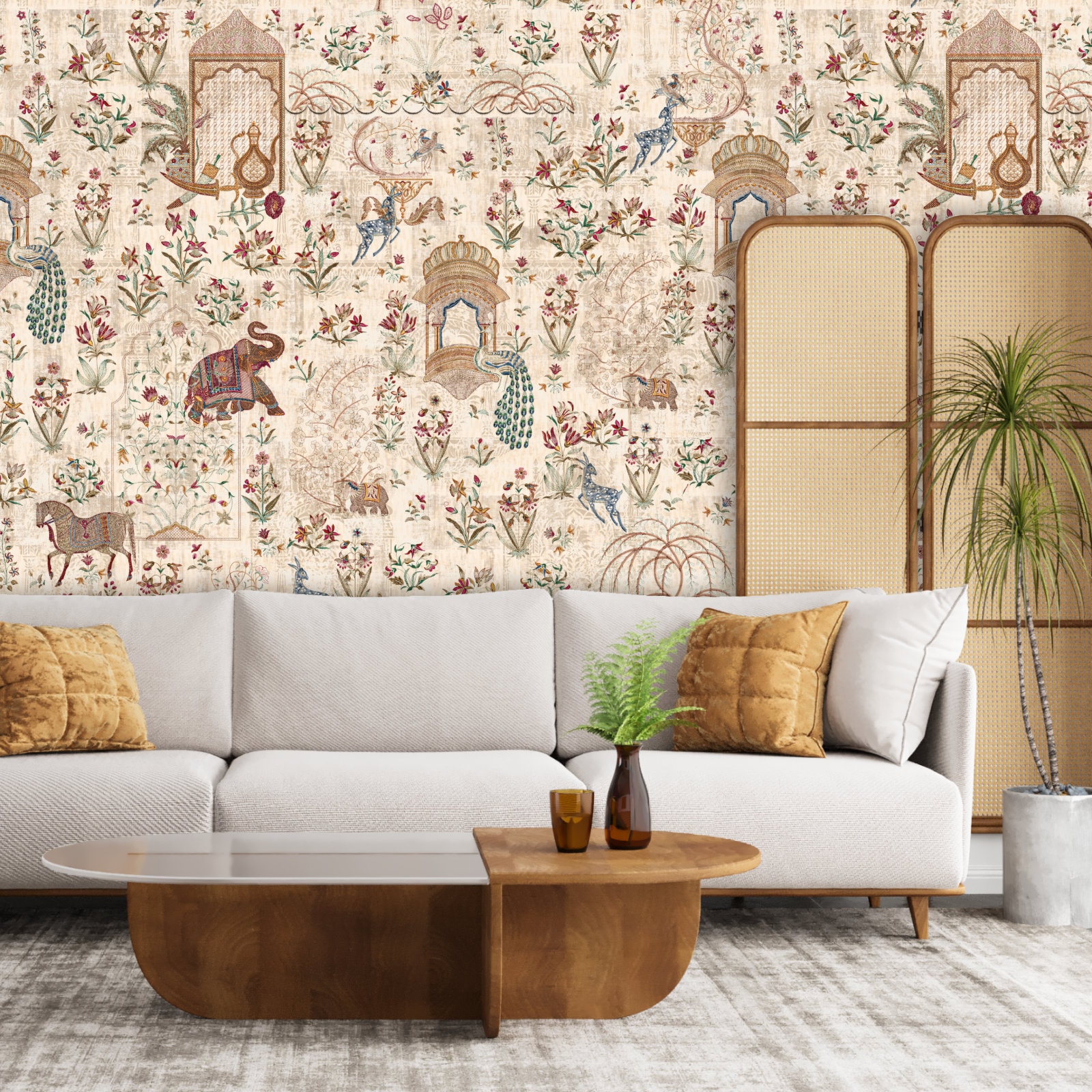 Indian Embroidery (Print) Wallpaper, Peel & Stick Wallpaper Wallpaper, Mughal Wallpaper, Elephant Wallpaper, Removable Wallpaper