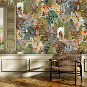 Indian Forest Wallpaper, Peel & Stick and Traditional Wallpaper, Vintage Mughal Wallpaper, Asian Designer Wallpaper, Ethnic Wallpaper