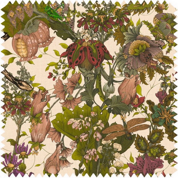 Elysian Botanical Fabric, Designer Fabric, Velvet Fabric | Material, Organic | Waterproof Canvas Fabric, Floral | Snake | Moth Fabric