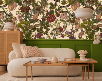 Elysian Botanische Behangmuurschildering, Peel & Stick Behang en Traditioneel Behang, Bloemenbehang, Verwijderbaar Designerbehang