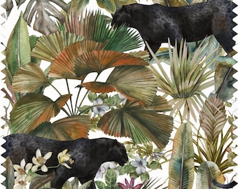 Jungle Jaguar Fabric, Tropical Fabric, Exotic | Orchid | Palm Fabric, Velvet Fabric, Waterproof Material, Organic Fabric, Eco Material