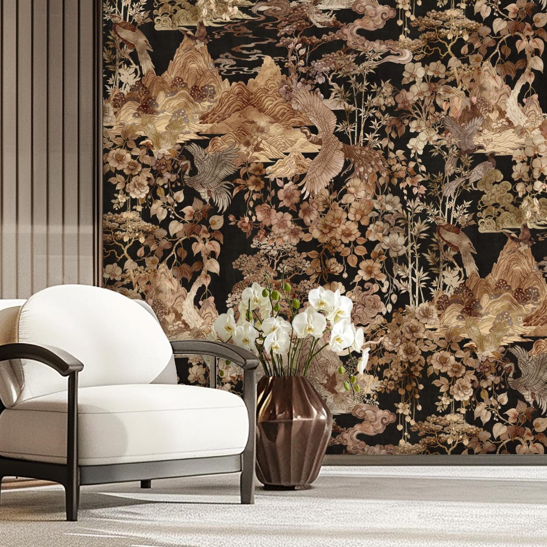 Chinoiserie Designer Wallpaper, Peel & Stick Wallpaper, Mother of Pearl ...