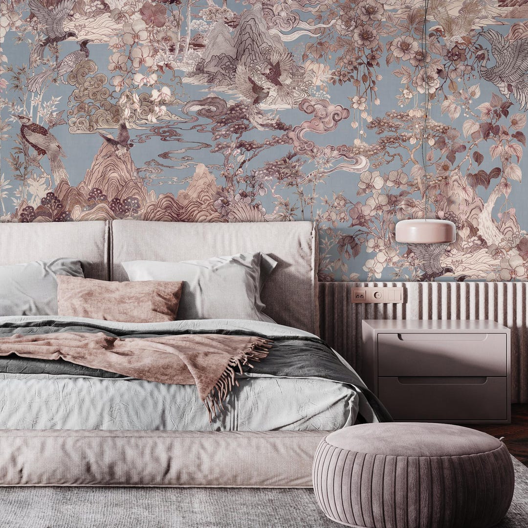 Chinoiserie Designer Wallpaper, Peel & Stick Wallpaper, Mother of Pearl ...