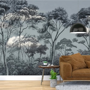 Sketchy Forest Mural, Peel & Stick and Traditional Wallpaper, Trees Wallpaper, Landscape Wallpaper, Scenic Wallpaper