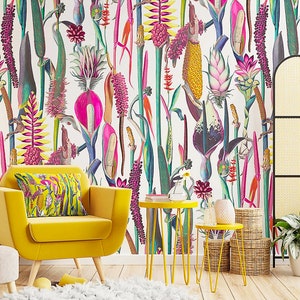 Floral Montage Wallpaper Mural, Peel & Stick and Traditional Wallpaper, Colourful Wallpaper, Maximalist Wallpaper, Removable Wallpaper