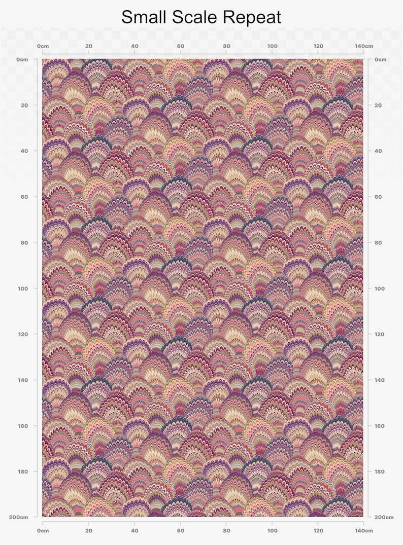 K&ouml;nnte beinhalten: Ein sich wiederholendes Muster aus bunten, &uuml;berlappenden, halbkreisf&ouml;rmigen Formen. Das Muster besteht aus Schattierungen von Rosa, Rot, Lila, Blau und Beige. Das Muster ist 200 cm x 140 cm gro&szlig;.