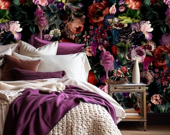 Large Floral Wallpaper, Statement Wall Wallpaper, Watercolour Expressionist Wallpaper, Peel & Stick Wallpaper, Removable Wallpaper