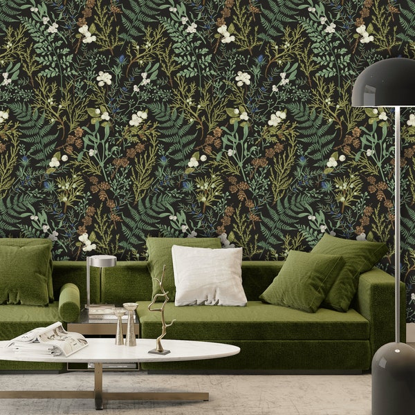 Botanical Fern Leaf Wallpaper, Peel & Stick and Traditional Wallpaper, Woodland Wallpaper Mural, Designer Wallpaper, Tree, Nature Wallpaper