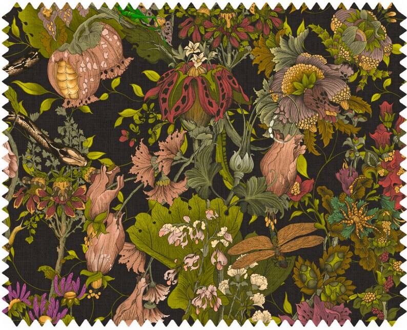 Elysian Botanical Fabric, Designer Fabric, Velvet Fabric | Material, Organic | Waterproof Canvas Fabric, Floral | Snake | Moth Fabric zdjęcie 2