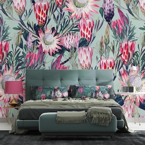 Protea Wallpaper, Peel & Stick and Traditional Wallpaper, Designer Floral Mural, Topical Mural, Exotic Wallpaper, Sustainable Design