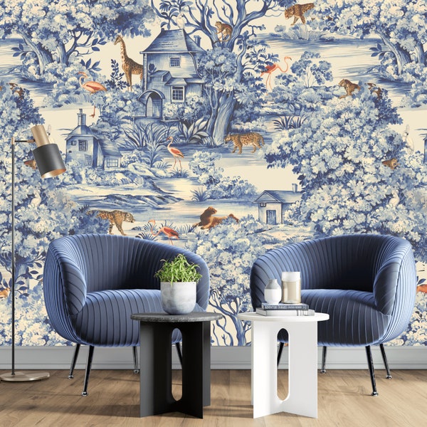 Tropical Forest Wallpaper Mural, Leopard Wallpaper, Jungle Wallpaper, Peel & Stick Wallpaper, Traditional Wallpaper, Flamingo Wallpaper