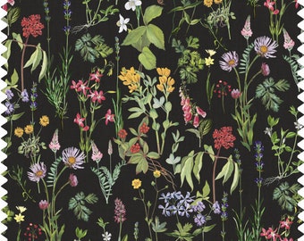 Vintage Floral Fabric, Botanical Fabric, Wildflower Fabric, Velvet Fabric, Upholstery, Material, Organic, Waterproof Fabric