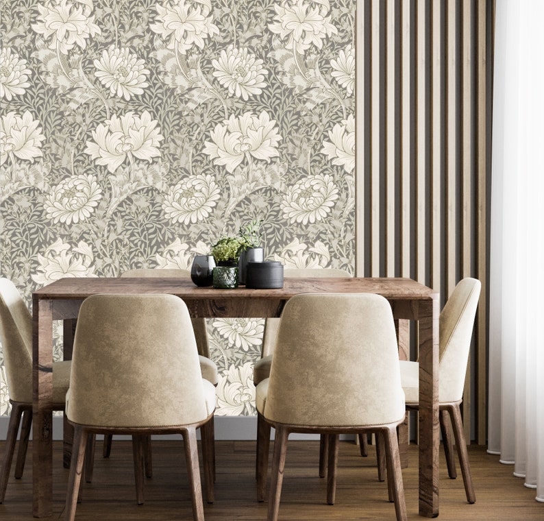 William Morris Chrysanthemum Toile Wallpaper, Peel & Stick and Traditional Wallpaper, Vintage Wallpaper, Art Nouveau Wallpaper, Removable image 2