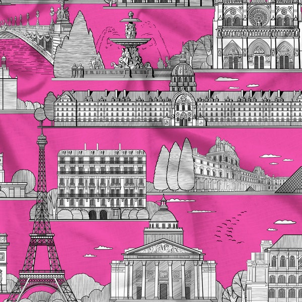 Tissu parisien, Tissu français, Tissu Tour Eiffel, Tissu de créateur, Tissu velours, Tissu graphique, Imperméable | Biologique | Tissu écologique