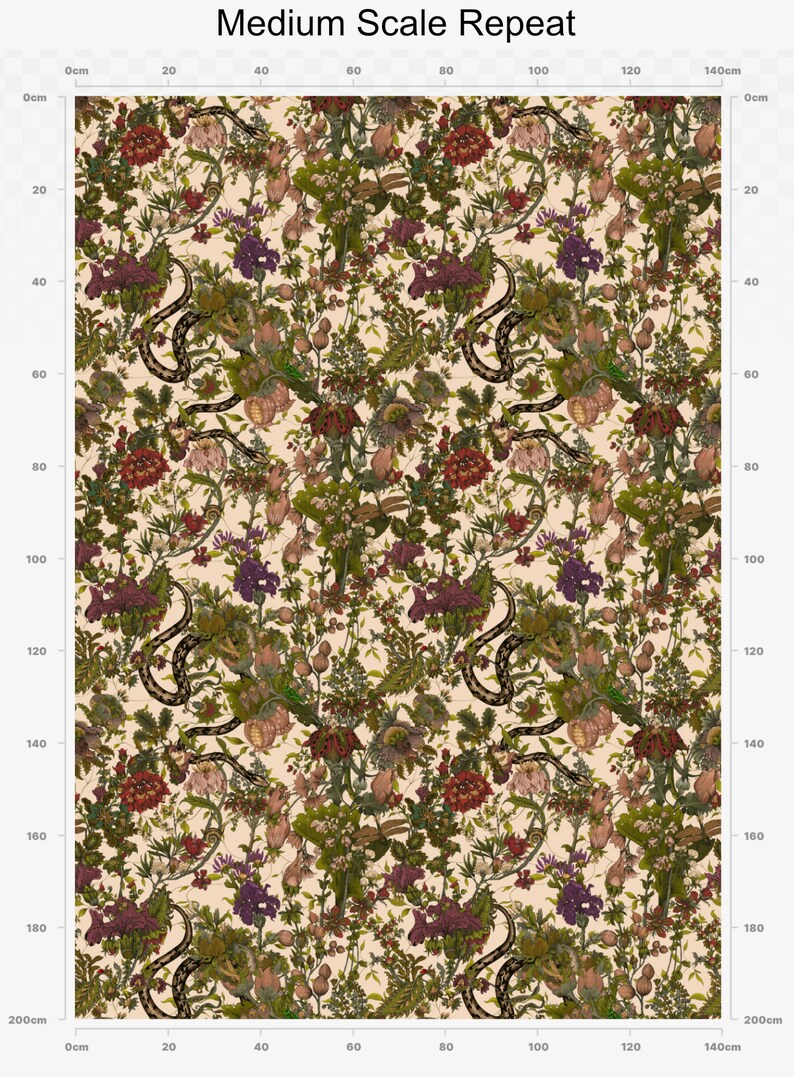 Elysian Botanical Fabric, Designer Fabric, Velvet Fabric | Material, Organic | Waterproof Canvas Fabric, Floral | Snake | Moth Fabric zdjęcie 9