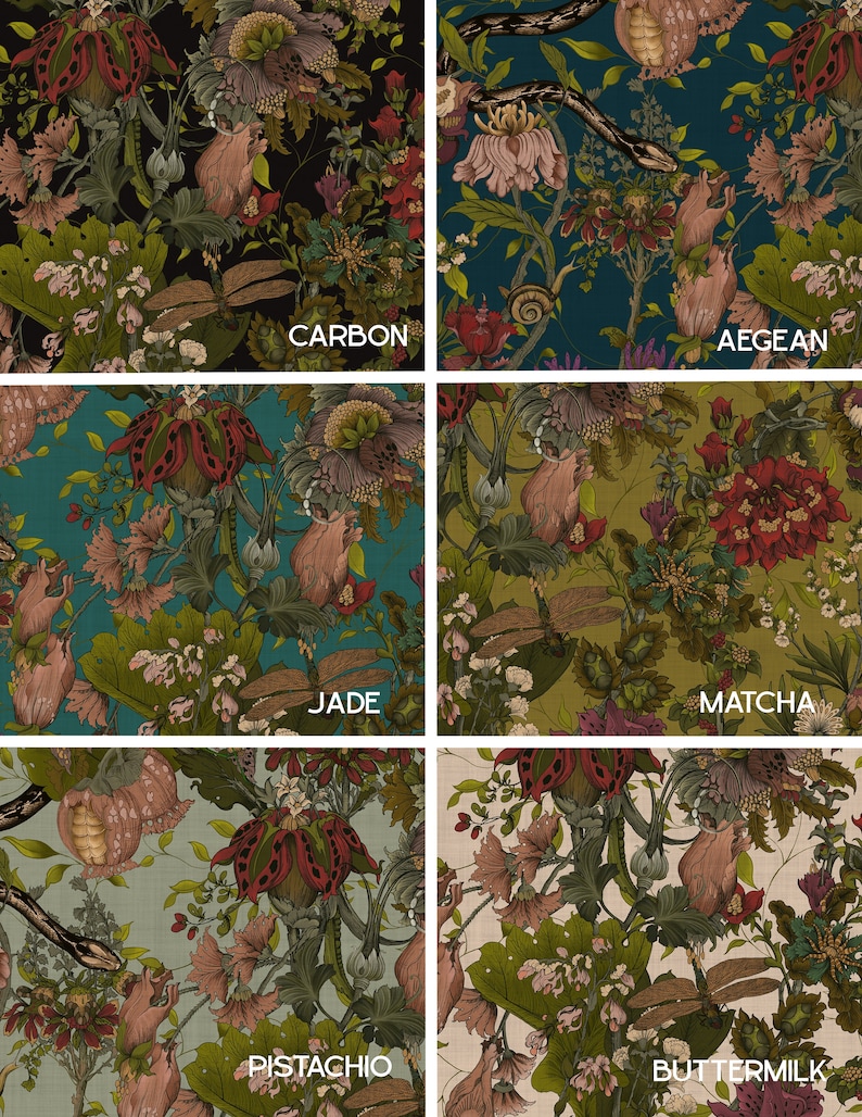 Elysian Botanical Fabric, Designer Fabric, Velvet Fabric | Material, Organic | Waterproof Canvas Fabric, Floral | Snake | Moth Fabric zdjęcie 7