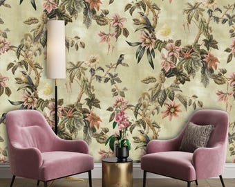 Designer Floral Wallpaper Mural, Peel & Stick Wallpaper and Traditional Wallpaper, Botanical Wallpaper, Leaf, Vine Wallpaper