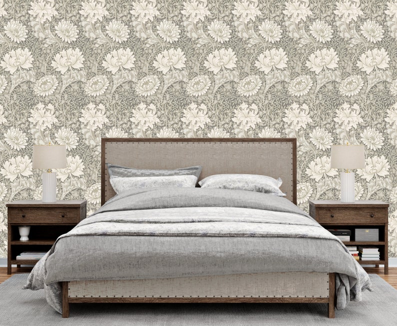William Morris Chrysanthemum Toile Wallpaper, Peel & Stick and Traditional Wallpaper, Vintage Wallpaper, Art Nouveau Wallpaper, Removable image 3