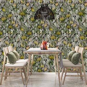 Vintage Olive Wallpaper Mural, Botanical Wallpaper, Leaves Wallpaper, Peel & Stick Wallpaper, Traditional Wallpaper, Forest Wallpaper