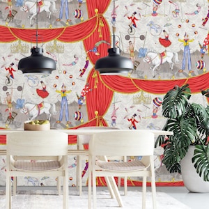 Vintage Circus Wallpaper Mural, Peel & Stick and Traditional Wallpaper, Carnival Wallpaper,  Clown Wallpaper, Maximalist Wallpaper