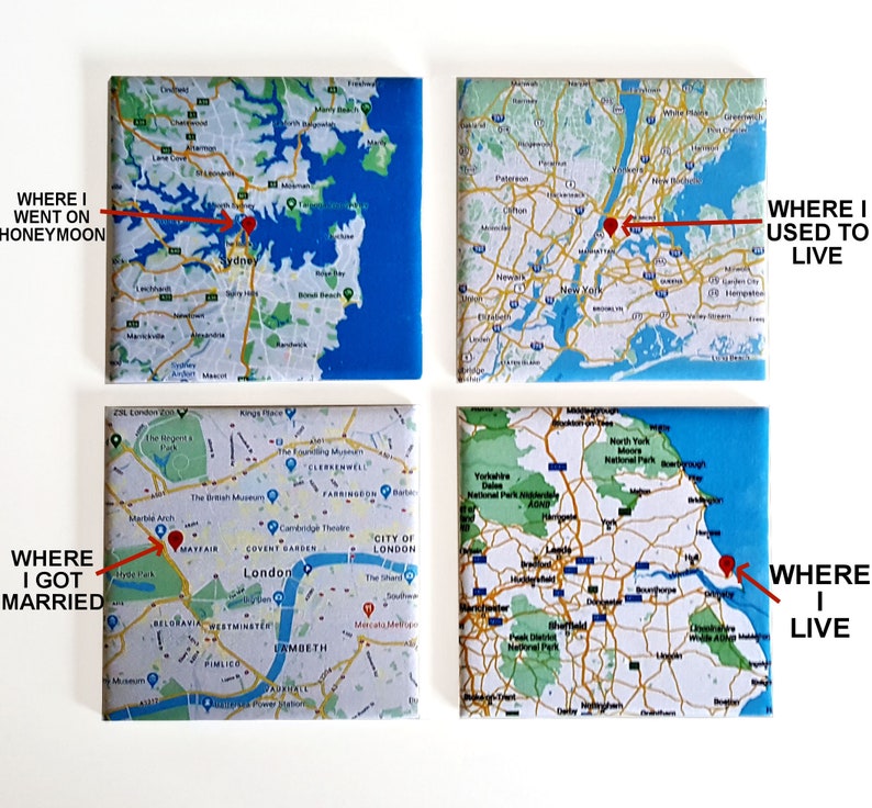 Custom Map Ceramic Coasters Personalized Map Coasters Tile Etsy