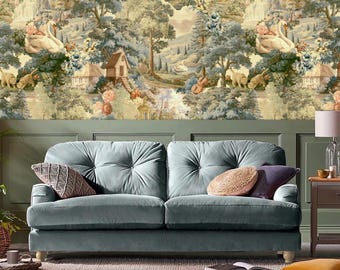 Scenic Tapestry Wallpaper Mural, Peel & Stick and Traditional Wallpaper, Vintage Boho Wallpaper, Designer Wallpaper, Trees Wallpaper