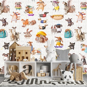 Doggos carta da parati murale, Peel & Stick e carta da parati tradizionale, murale di design per camera da letto per bambini, carta da parati rimovibile per sala giochi per bambini