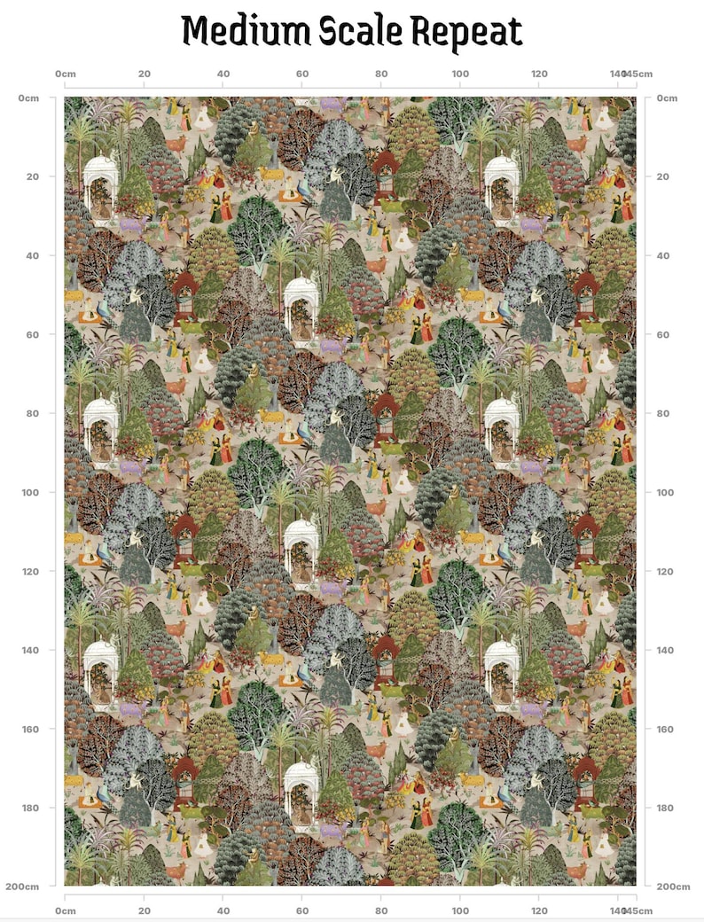 Indian Forest Fabric, Vintage Mughal Fabric, Trees Fabric, Designer Fabric, Peacock | Tiger Upholstery | Waterproof | Organic | Eco Fabric imagen 7