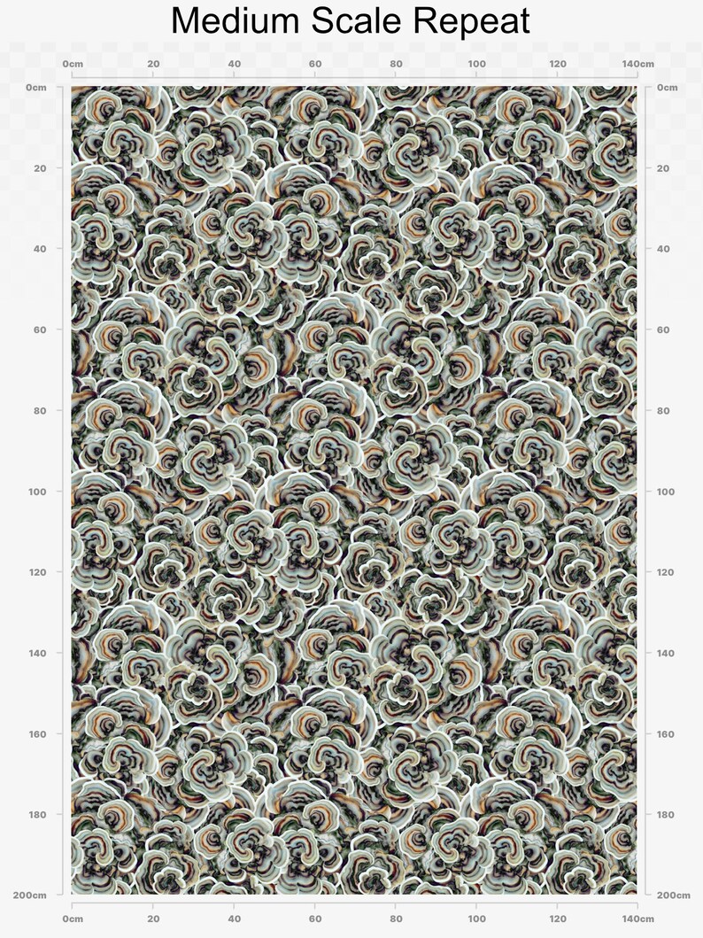 May include: A seamless pattern featuring a repeating design of stylized mushrooms in shades of green, brown, and white. The pattern is set against a dark background.