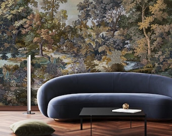 Tapestry Forest Trees Mural, Peel & Stick Wallpaper, Scenic Mural, Designer Mural, Forest Trees Wallpaper, Nature Bedroom Wallpaper