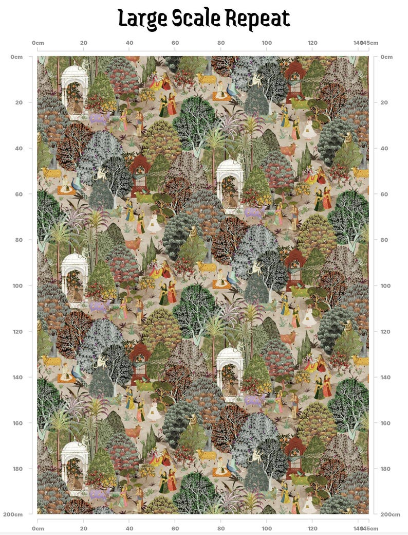 Indian Forest Fabric, Vintage Mughal Fabric, Trees Fabric, Designer Fabric, Peacock | Tiger Upholstery | Waterproof | Organic | Eco Fabric imagen 8