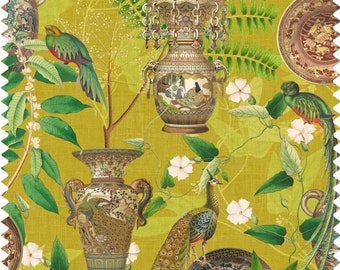 Chinese Vase Fabric, Chinoiserie Fabric, Oriental Velvet Fabric | Material | Peacock | Waterproof Canvas | Upholstery | Textiles | Designer