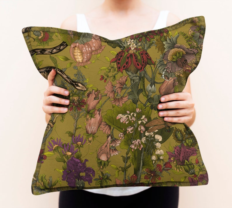 Elysian Botanical Fabric, Designer Fabric, Velvet Fabric | Material, Organic | Waterproof Canvas Fabric, Floral | Snake | Moth Fabric zdjęcie 6