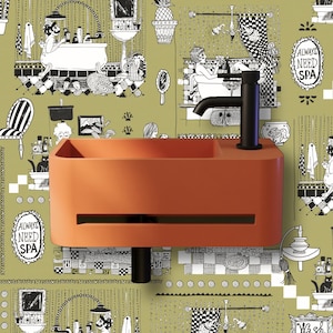 Bathtime Follies Wallpaper, Peel & Stick and Traditional Wallpaper, Designer Bathroom Wallpaper, Whimsical Wallpaper, Powder Room Decor image 3