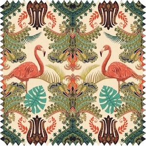 Damask Flamingo Fabric, Boho Chic Fabric, Velvet Fabric | Material, Organic | Waterproof Canvas Fabric, Designer Fabric, Statement Fabric