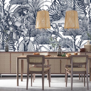 Japanese Rattan Wallpaper, Peel & Stick and Traditional Wallpaper, Geisha Wallpaper, Dragon | Samurai Wallpaper, Chinoiserie, Oriental Mural