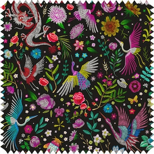 Chinoiserie Crane Fabric, Oriental Bird Fabric, Dragon Fabric, Velvet Fabric | Material, Organic | Waterproof Canvas Fabric, Peony Fabric