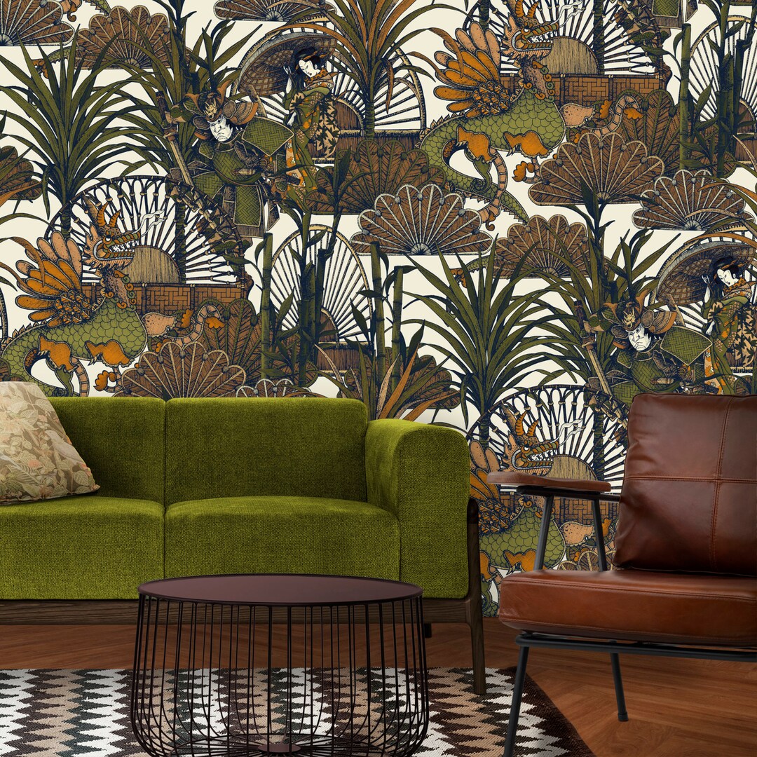 Japanese Rattan Wallpaper, Peel & Stick Wallpaper, Japanese Geisha