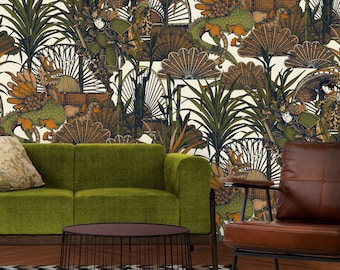 Japanese Samurai Geisha Dragon Wallpaper, Oriental Chinoiserie, Peel & Stick