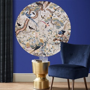 Chinoiserie Wallpaper Circle, Oriental Wallpaper, Round Feature Wallpaper, Peel & Stick Wallpaper, Removable Wallpaper