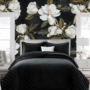 Carta da parati con fiori di magnolia, carta da staccare e incollare e carta da parati tradizionale, carta da parati floreale, carta da parati vintage, arredamento Boho Vibes