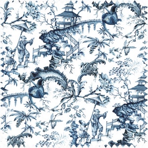 Der Orient Chinoiserie Stoff, Orientalischer Stoff, Designerstoff, Samtstoff, Wasserfestes Material, Biostoff, Blau-Weißer Stoff