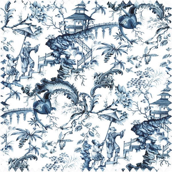 The Orient Chinoiserie Fabric, Oriental Fabric, Designer Fabric, Velvet Fabric, Waterproof Material, Organic Fabric, Blue White Fabric