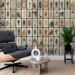 May include: A wallpaper featuring a grid of 100 small images of men in various poses and clothing. The men are wearing suits, hats, and other clothing from the early 1900s. The wallpaper is printed on a white background.