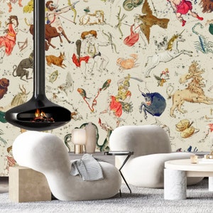 Zodiac Celestial Wallpaper, Peel & Stick und Traditionelle Wallpaper, Mythologie Wallpaper, Astrologie, Astronomie Wallpaper, Maximalist Wallpaper